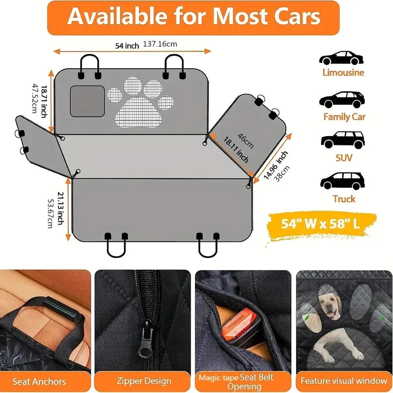 Waterproof Dog Car Hammock with Mesh Window