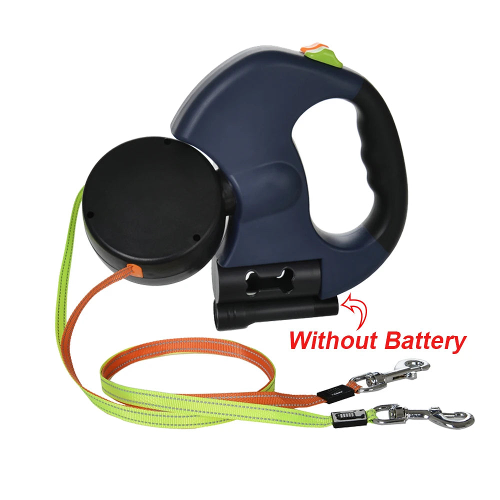 Dual Retractable Dog Traction Rope with Flashlight