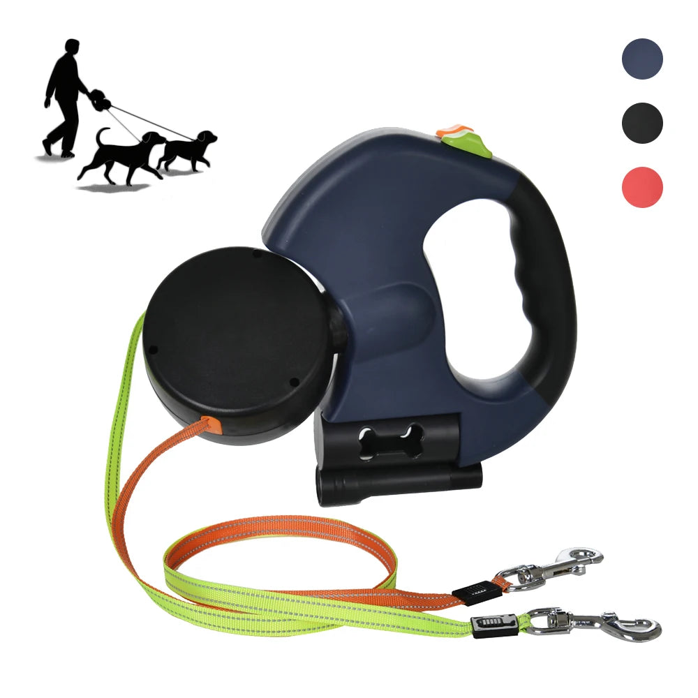 Dual Retractable Dog Traction Rope with Flashlight