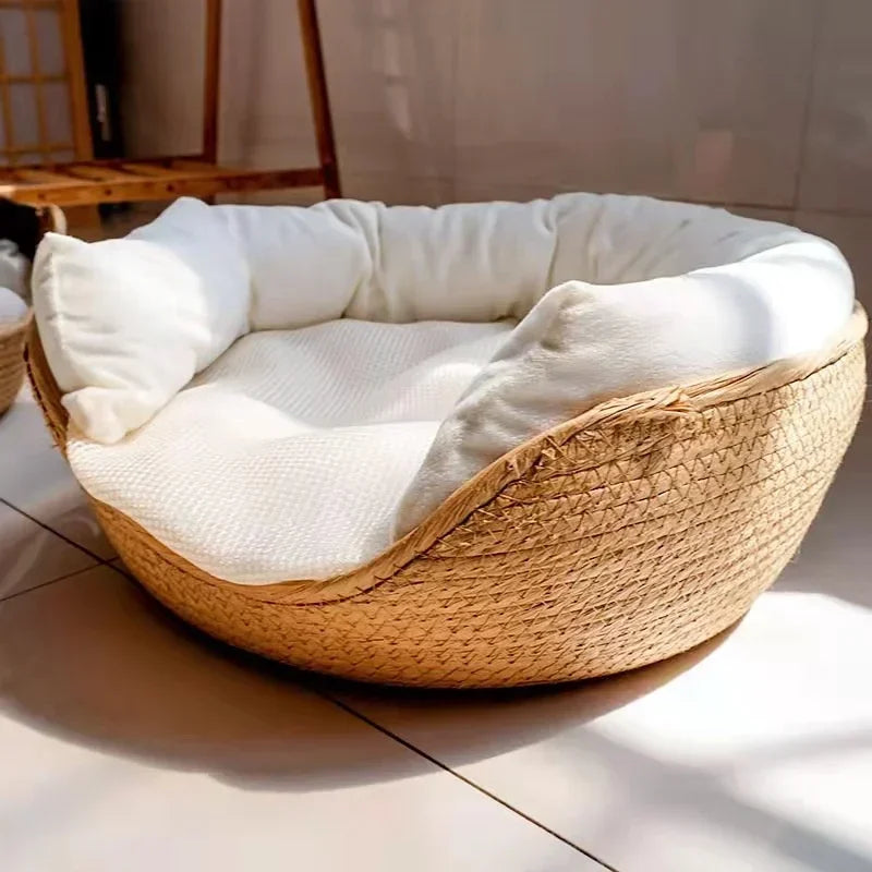 Handwoven Bamboo-Style Pet Bed