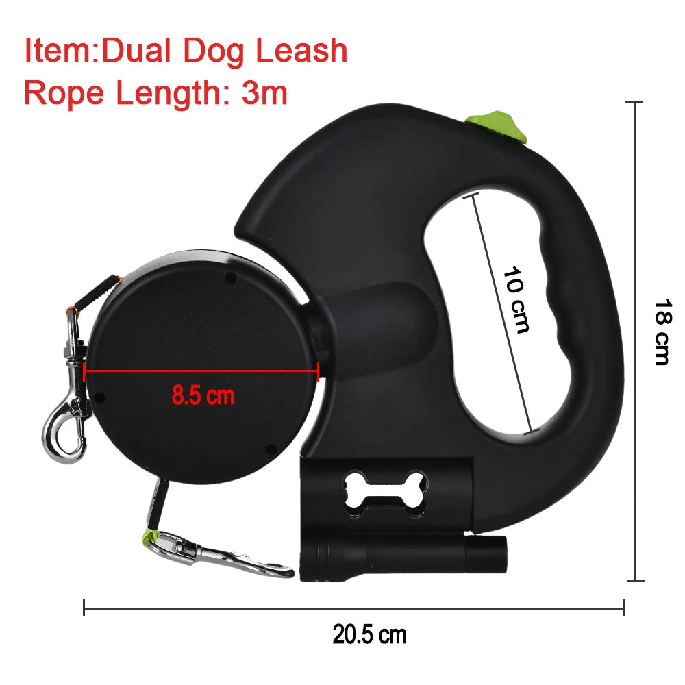 Dual Retractable Dog Traction Rope with Flashlight