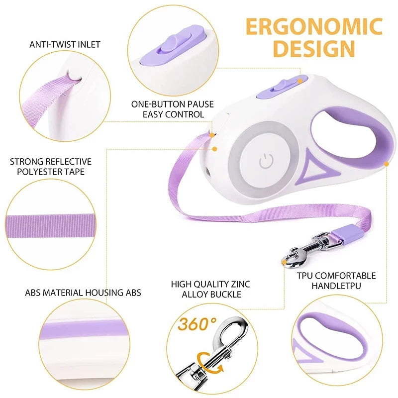 LED Glowing Dog Nylon Leash with Flashlight
