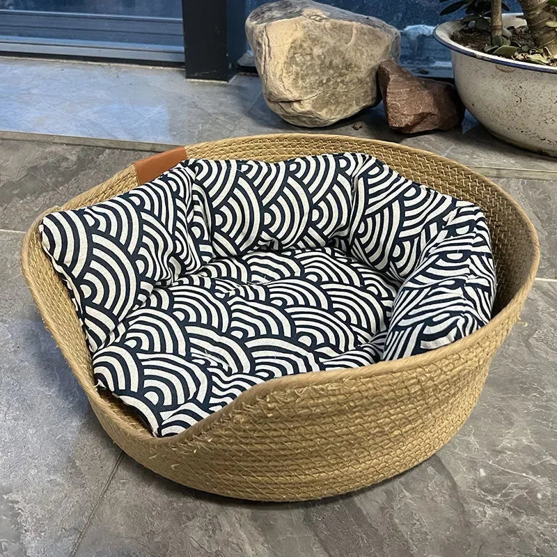 Handwoven Bamboo-Style Pet Bed