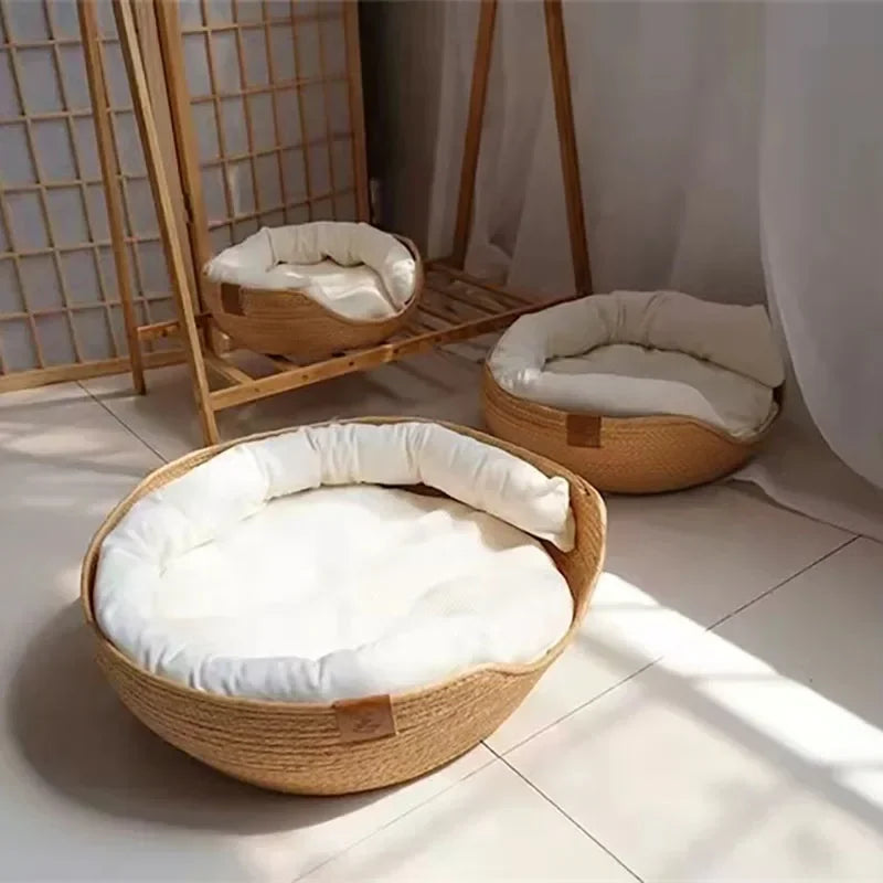 Handwoven Bamboo-Style Pet Bed