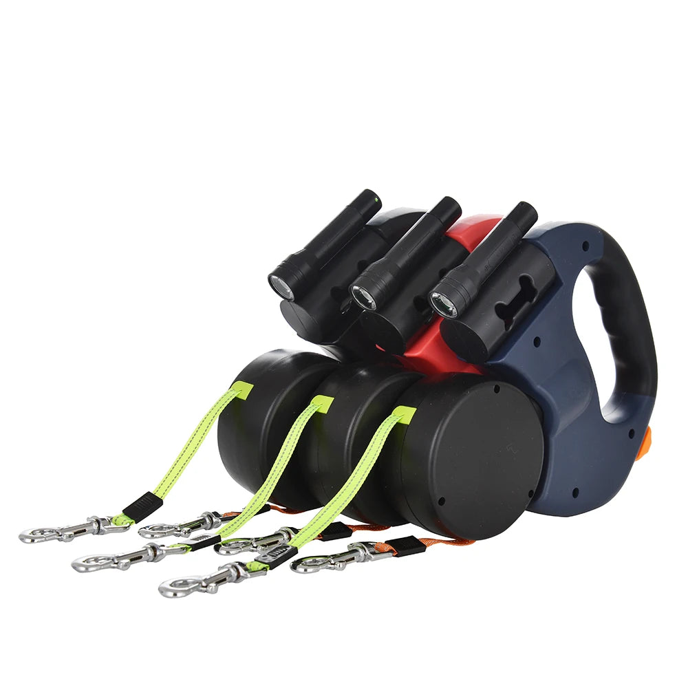 Dual Retractable Dog Traction Rope with Flashlight