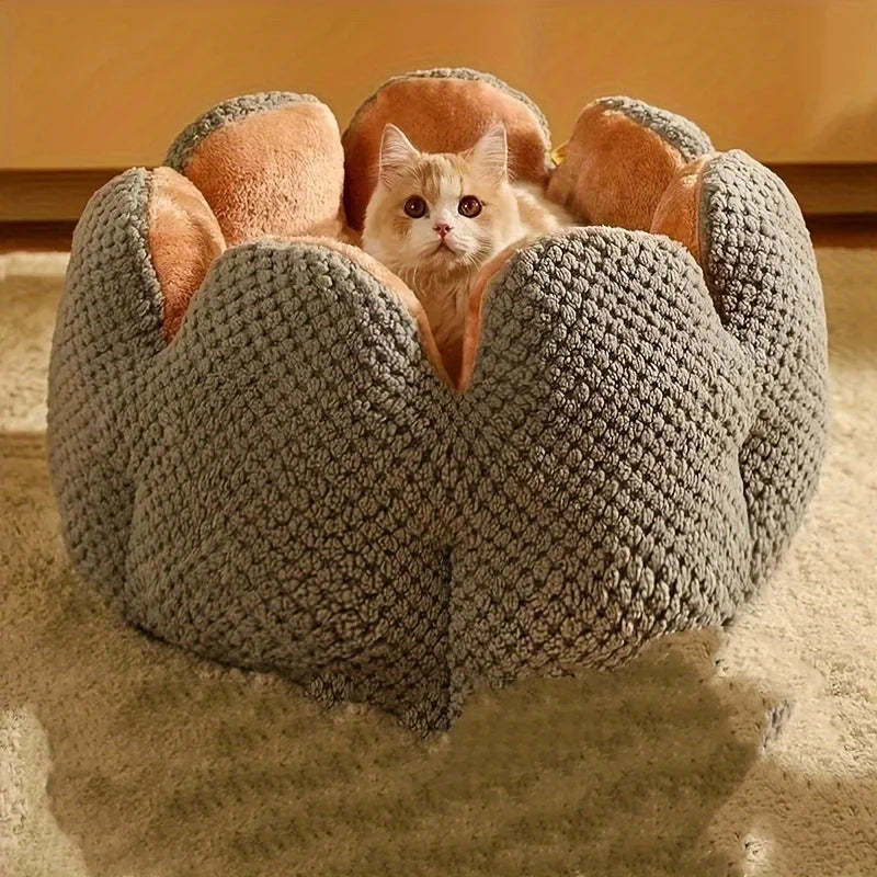 Pet Plush Petal Shaped Bed with Knitted Texture