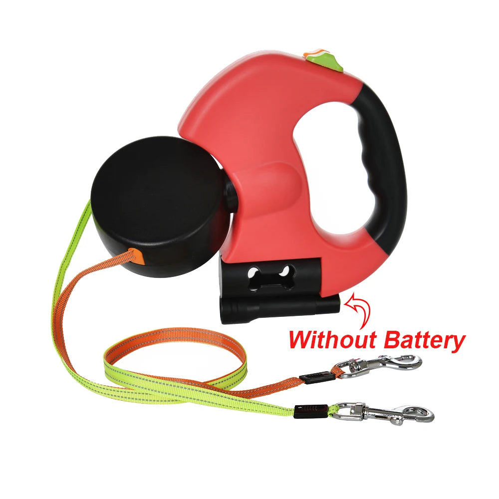 Dual Retractable Dog Traction Rope with Flashlight