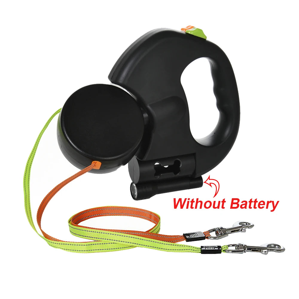 Dual Retractable Dog Traction Rope with Flashlight