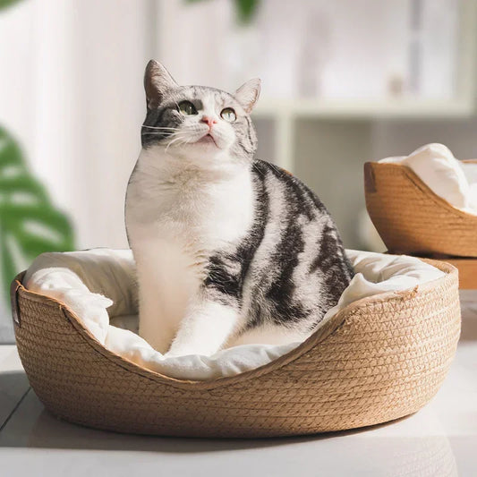 Handwoven Bamboo-Style Pet Bed
