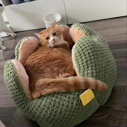 Pet Plush Petal Shaped Bed with Knitted Texture